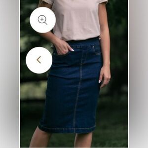 Inherit Sandra Midi Skirt EUC 6 Denim Elastic Waist Womens Girls Modest Modern